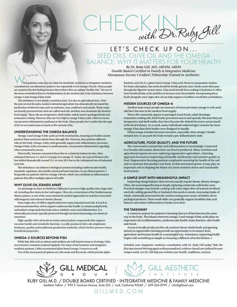 Seed Oils, Olive Oil and the Omega Balance: Why It Matters for Your Health — Central Valley Magazine, April 2026