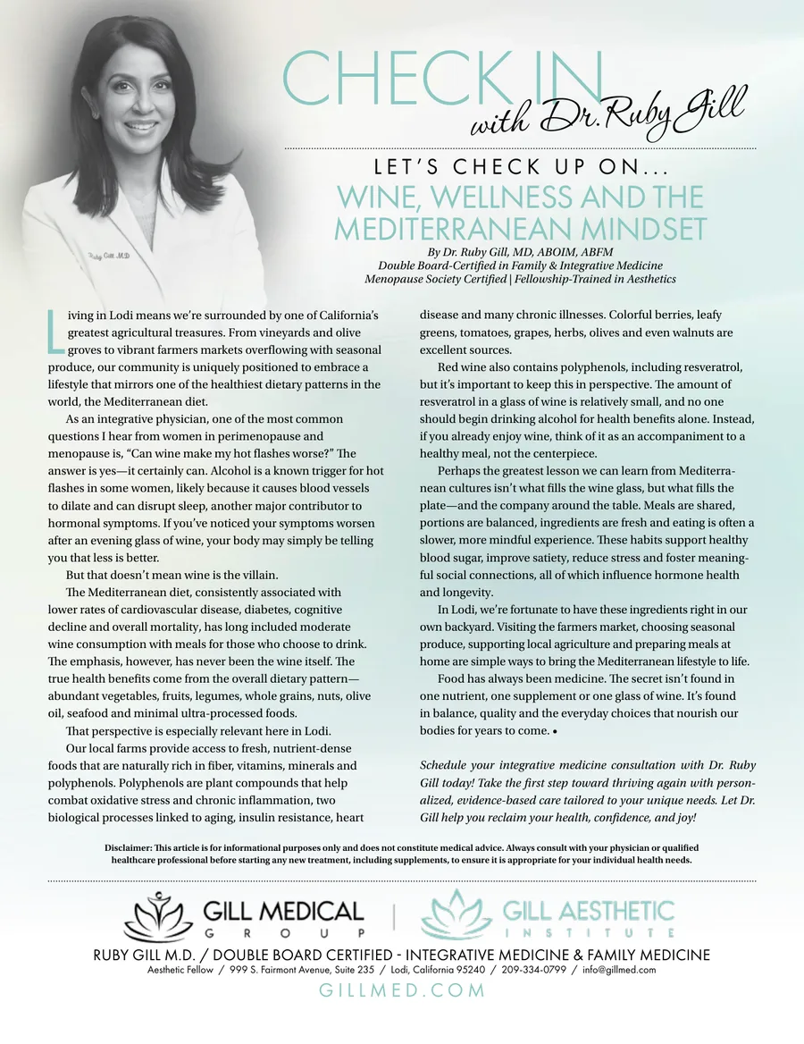 Wine, Wellness and the Mediterranean Mindset — Central Valley Magazine, August 2026