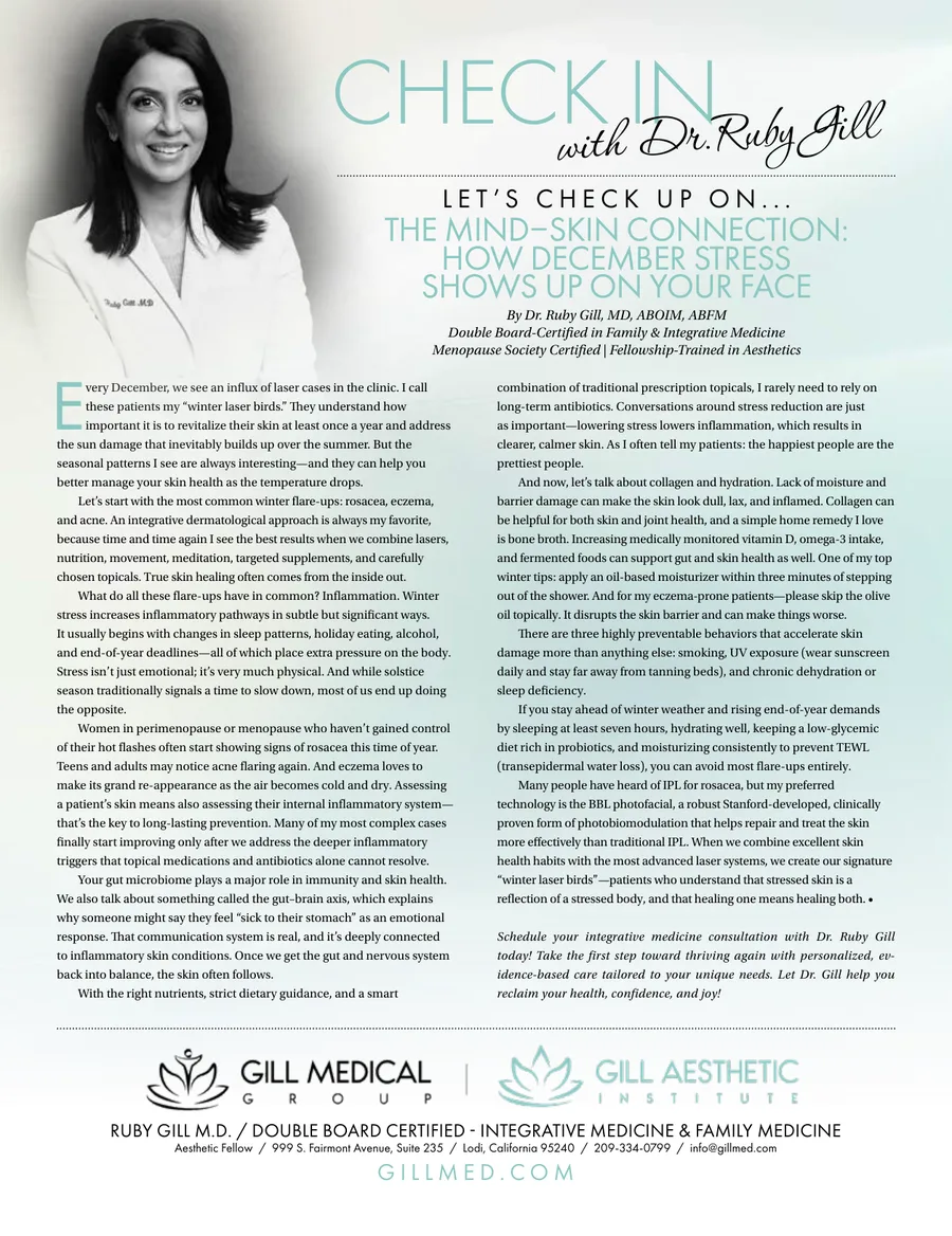 The Mind–Skin Connection: How December Stress Shows Up on Your Face — Central Valley Magazine, December 2025