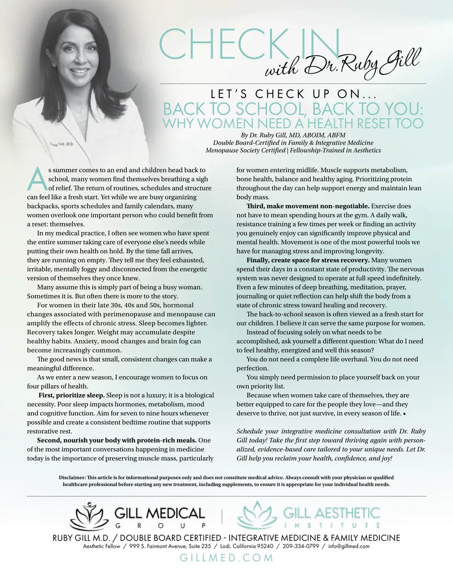 Back to School, Back to You: Why Women Need a Health Reset Too — Central Valley Magazine, July 2026