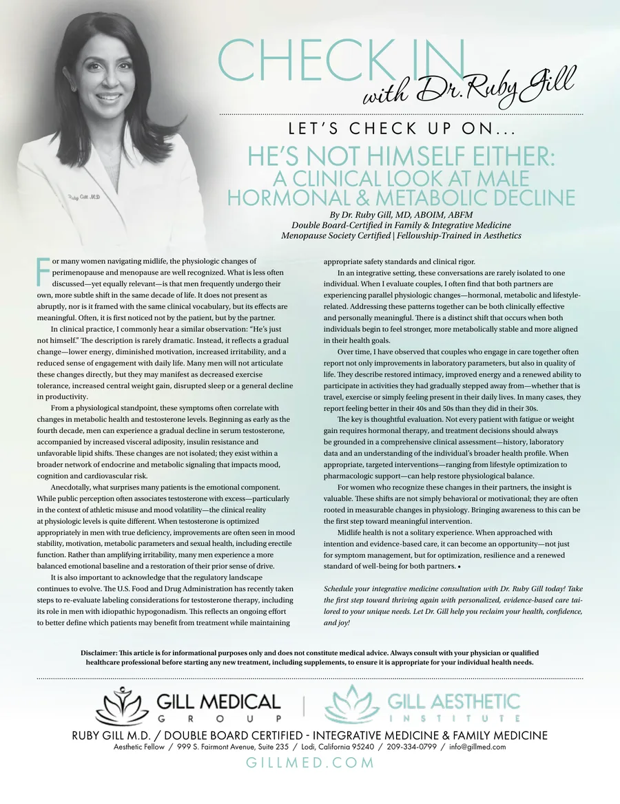 He's Not Himself Either: A Clinical Look at Male Hormonal & Metabolic Decline — Central Valley Magazine, June 2026